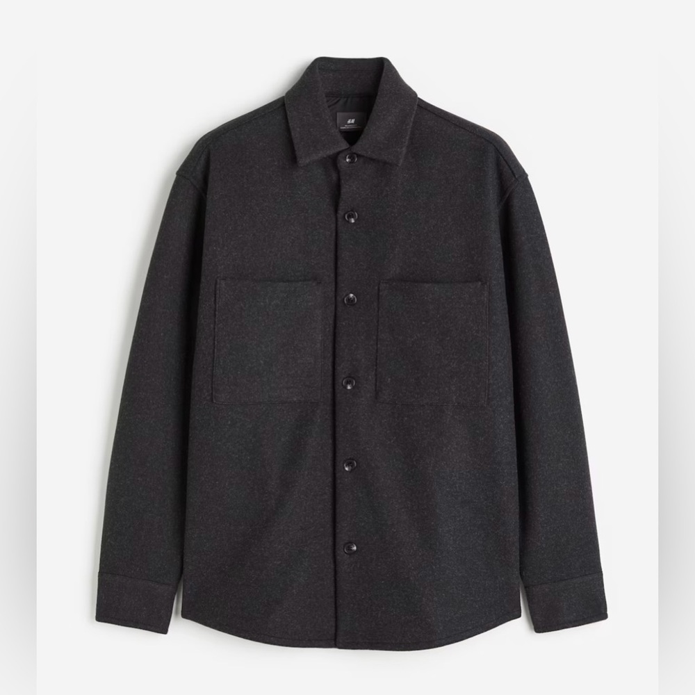 NWOT H&M Dark Grey Flannel like Shirt Jacket front chest Pockets small oversized